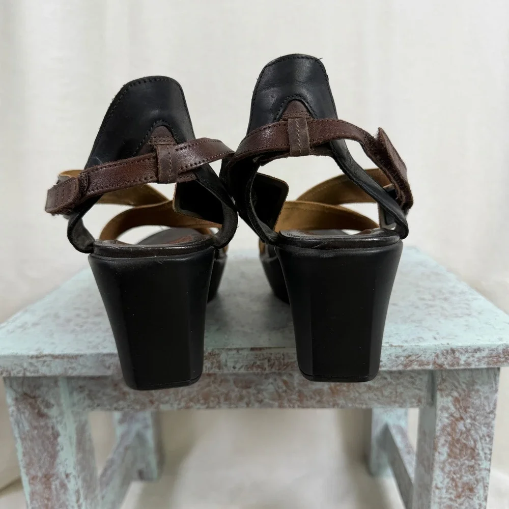 Naot Wedge Sandals Women‎ 42 Black Brown Leather Strappy Platform Comfort Shoes